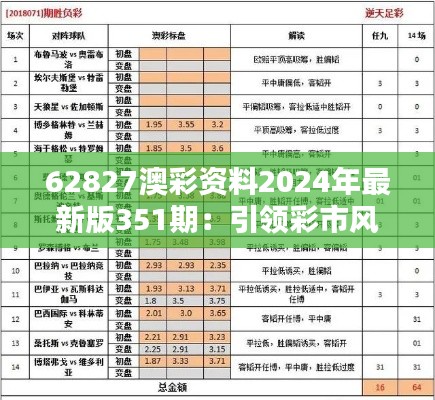 62827澳彩资料2024年最新版351期:引领彩市风向的精准指南