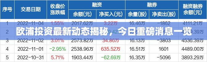欧浦投资最新动态揭秘,今日重磅消息一览